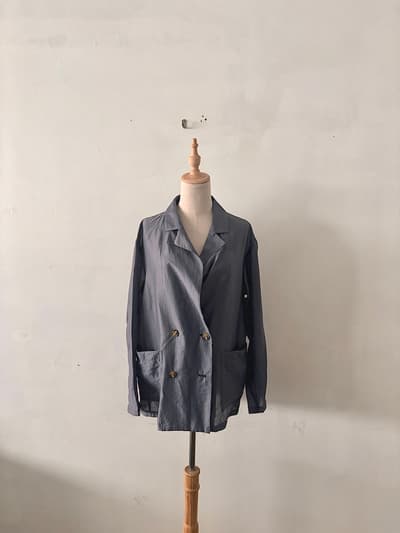 【美品】FUKAYA セルロース混 ダブルジャケット シャツコート シルバーグレー 画像1