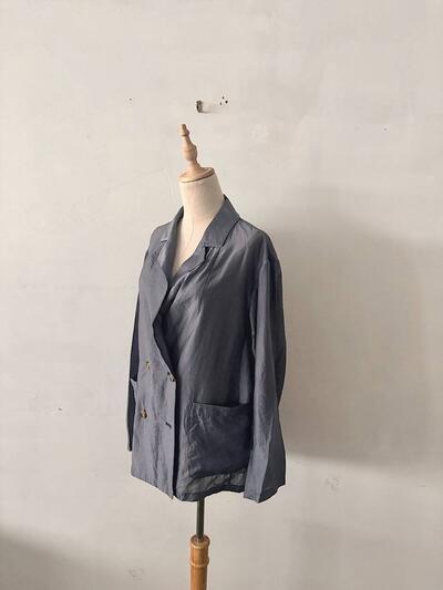 【美品】FUKAYA セルロース混 ダブルジャケット シャツコート シルバーグレー 画像3