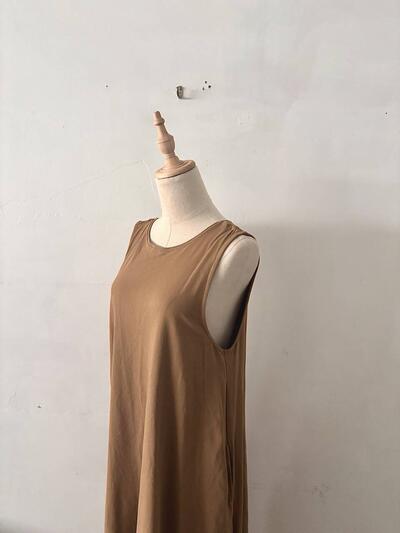 グリーンレーベルリラクシング マキシ丈ノースリーブワンピース キャメル 38 画像3