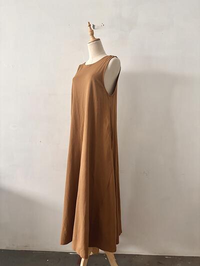 グリーンレーベルリラクシング マキシ丈ノースリーブワンピース キャメル 38 画像4