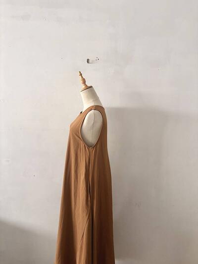 グリーンレーベルリラクシング マキシ丈ノースリーブワンピース キャメル 38 画像7