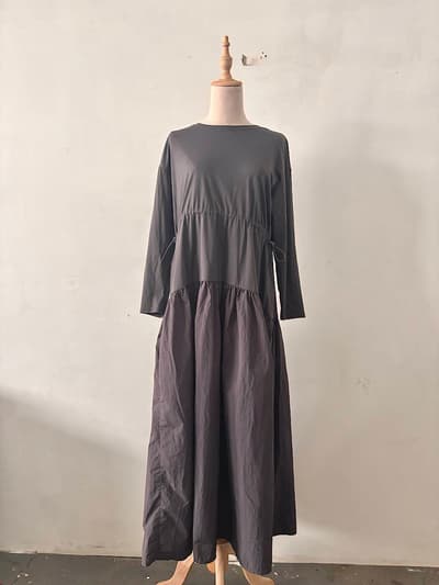 美品 グリーンレーベルリラクシング 切替ドロストロングワンピース グレージュ 画像1