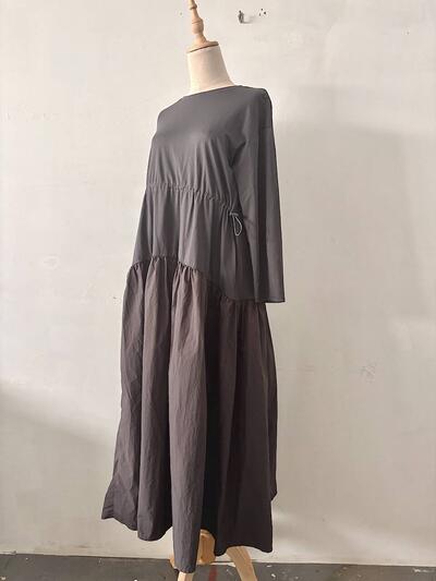 美品 グリーンレーベルリラクシング 切替ドロストロングワンピース グレージュ 画像4