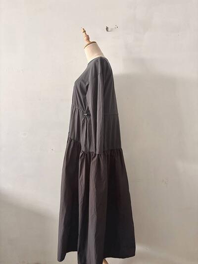 美品 グリーンレーベルリラクシング 切替ドロストロングワンピース グレージュ 画像6
