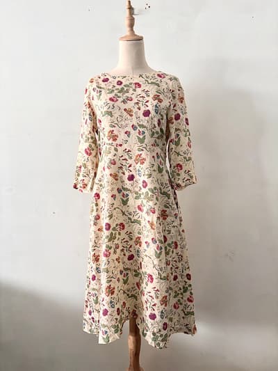 サラウェア Sarah wear リネン 花柄 総柄 ワンピース 2 クリーム 画像1