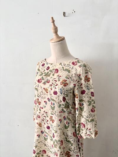 サラウェア Sarah wear リネン 花柄 総柄 ワンピース 2 クリーム 画像3