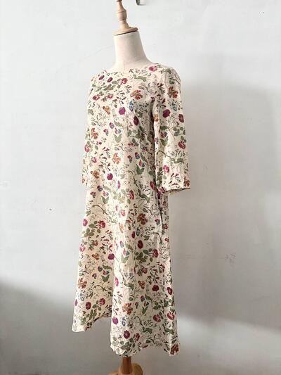 サラウェア Sarah wear リネン 花柄 総柄 ワンピース 2 クリーム 画像4