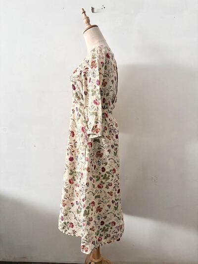 サラウェア Sarah wear リネン 花柄 総柄 ワンピース 2 クリーム 画像5