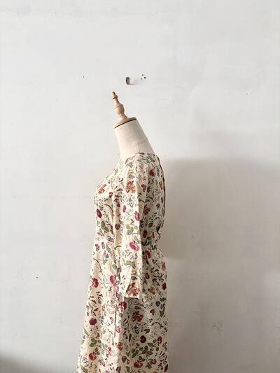 サラウェア Sarah wear リネン 花柄 総柄 ワンピース 2 クリーム 画像6