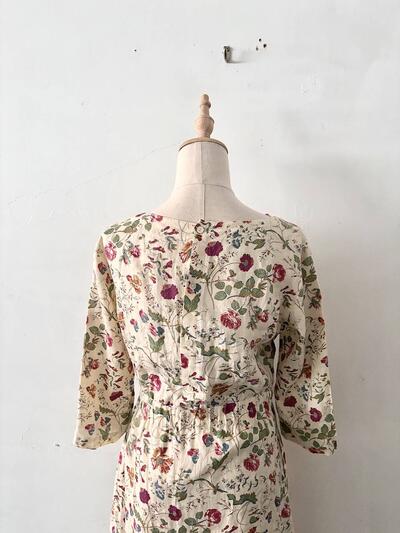 サラウェア Sarah wear リネン 花柄 総柄 ワンピース 2 クリーム 画像7