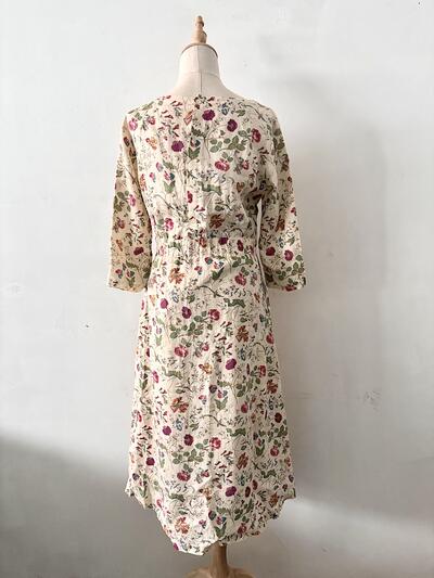 サラウェア Sarah wear リネン 花柄 総柄 ワンピース 2 クリーム 画像8