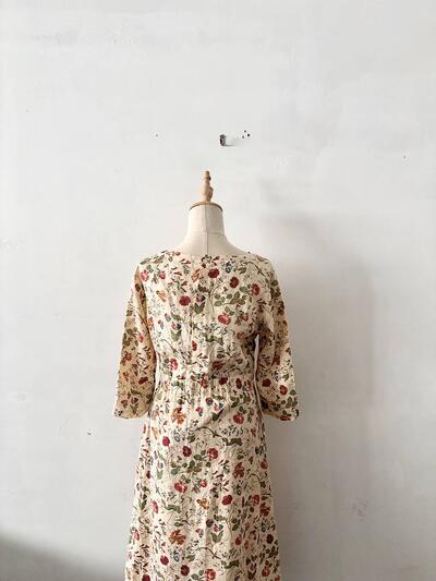 サラウェア Sarah wear リネン 花柄 総柄 ワンピース 2 クリーム 画像9