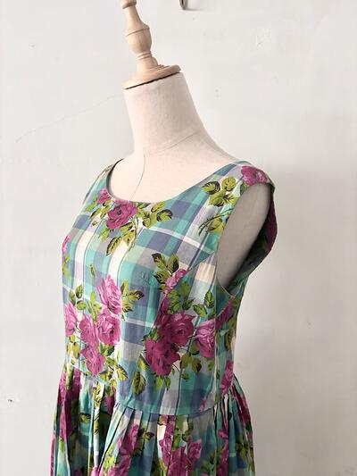 サラウェア SARAH WEAR チェック ローズプリント ノースリーブワンピース 画像3