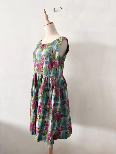 サラウェア SARAH WEAR チェック ローズプリント ノースリーブワンピース 画像4