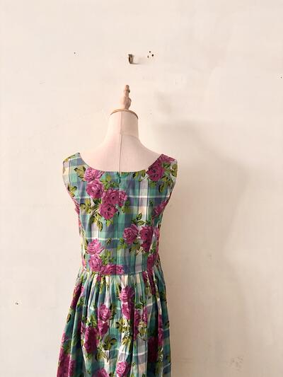 サラウェア SARAH WEAR チェック ローズプリント ノースリーブワンピース 画像7