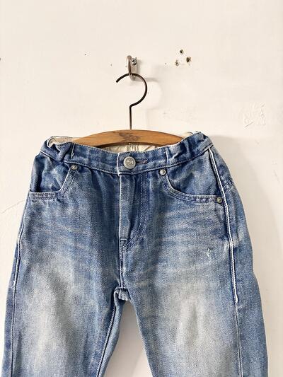 ミナペルホネン always キッズ デニム パンツ 90 ブルー 麻混 画像2