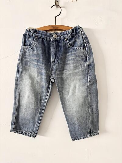 ミナペルホネン always キッズ デニム パンツ 90 ブルー 麻混 画像3