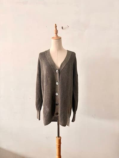 【美品】1er arrondissement リネン畦カーディガン　グレーベージュ　 画像1