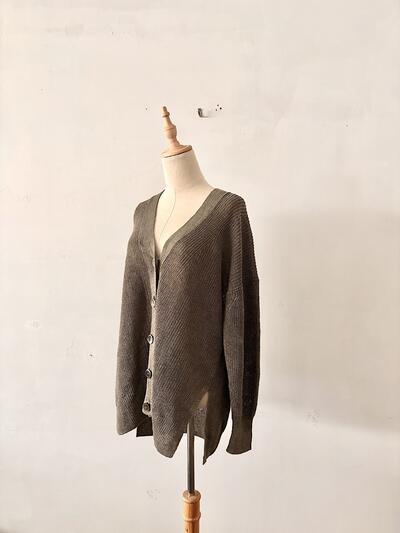 【美品】1er arrondissement リネン畦カーディガン　グレーベージュ　 画像3