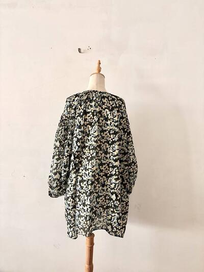【美品 】loomer コットンシルク フラワー柄 チュニックワンピース 黒 F 画像6