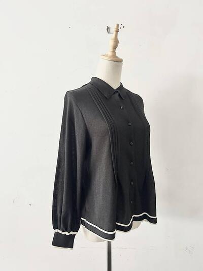 Porte des boutons フロントタック ニットシャツ ブラック・白 画像4