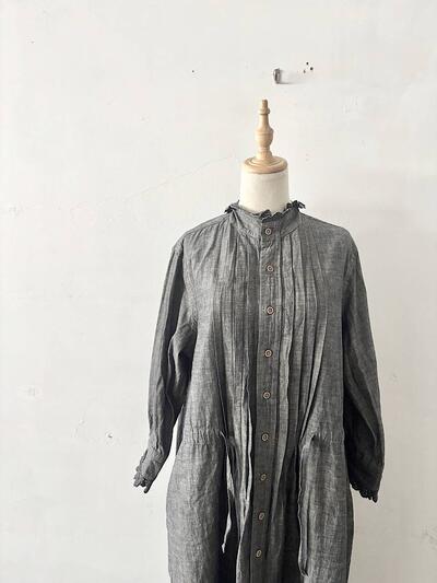 【美品】45R ダンガリーカットワークのフリルドレス 画像3