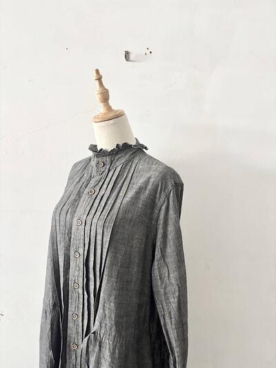 【美品】45R ダンガリーカットワークのフリルドレス 画像5