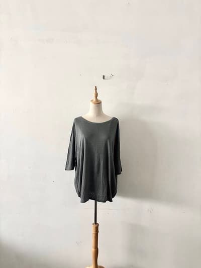 【美品】TRANSIT 麻混カットソー グリーングレー ゆったりシルエット 画像1