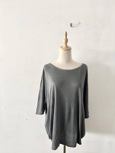 【美品】TRANSIT 麻混カットソー グリーングレー ゆったりシルエット 画像2