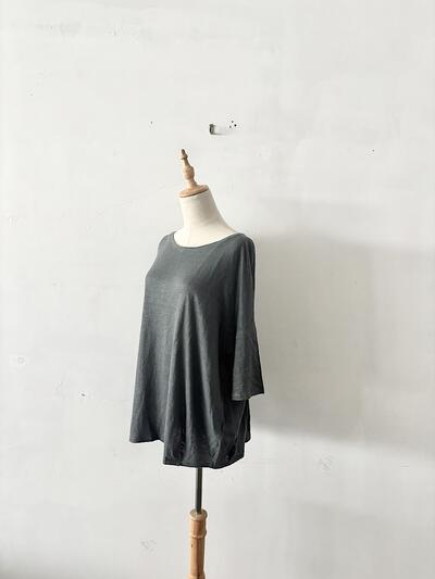 【美品】TRANSIT 麻混カットソー グリーングレー ゆったりシルエット 画像3