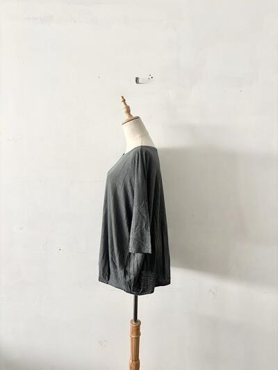 【美品】TRANSIT 麻混カットソー グリーングレー ゆったりシルエット 画像4