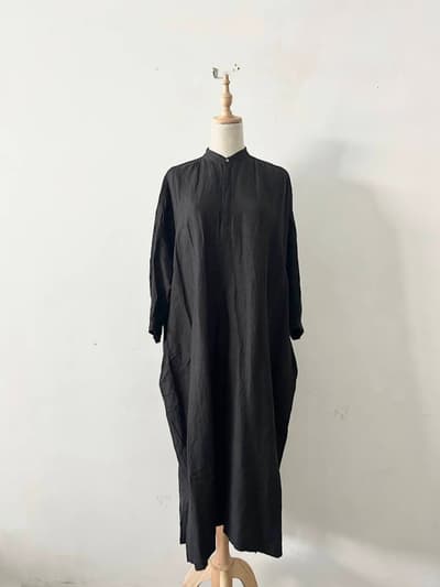 【美品】suzuki takayuki　peasant dress　黒　リネン　レーヨン　ワンピース　S231-22 画像1