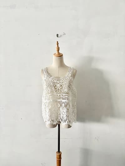 【美品】JOURNAL STANDARD LUXE レースMIXノースリーブブラウス　白　2025ss　 画像1
