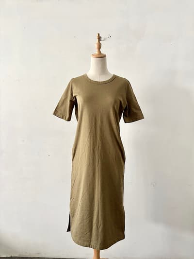 suadeo スアデオ 綿ポリ クルーネック ワンピース モスグリーン 38 画像1
