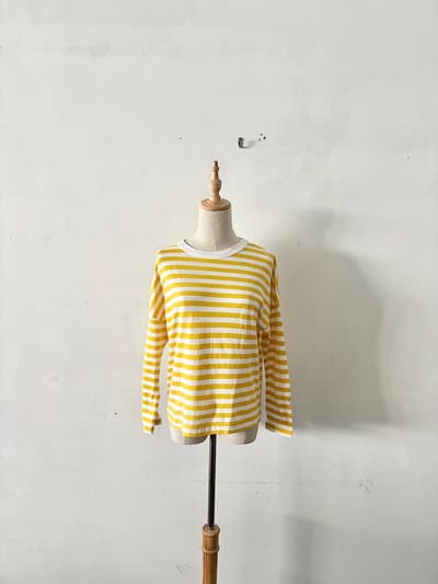 【美品】オールドマンズテーラー ボーダー長袖カットソー イエロー・白 画像1