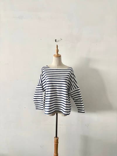【美品】 OUTIL ウティ フランス製 ボーダーカットソー ネイビー・白 0 綿100% 画像1