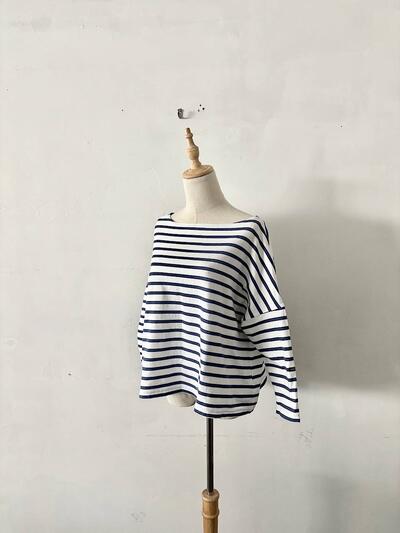 【美品】 OUTIL ウティ フランス製 ボーダーカットソー ネイビー・白 0 綿100% 画像2
