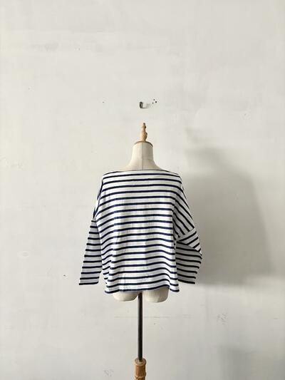 【美品】 OUTIL ウティ フランス製 ボーダーカットソー ネイビー・白 0 綿100% 画像4