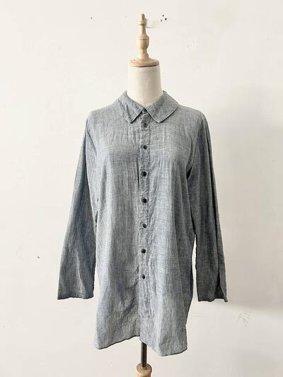 【美品】45R コットン シャツ ライトブルー ネイビー 画像2