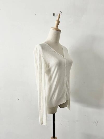 【美品】HERNI コットンリネン Vネック 長袖 カーディガン アイボリー 画像4