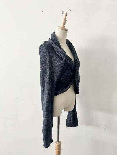 【美品】45R コットン ケーブル リブ ニット ボレロ カーディガン ネイビー 画像5