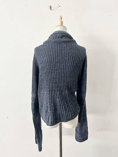 【美品】45R コットン ケーブル リブ ニット ボレロ カーディガン ネイビー 画像7