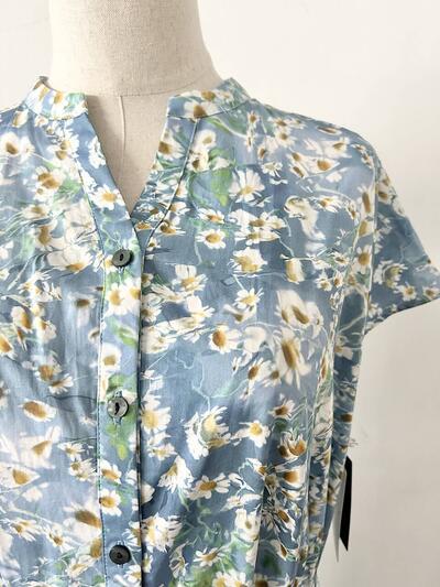 Hampstead リバティプリント コットン フレンチスリーブ フリル リボン ワンピース ブルー 花柄 画像3