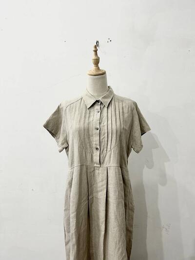 【美品】wafu リネン ピンタック タック 半袖 ワンピース 画像2