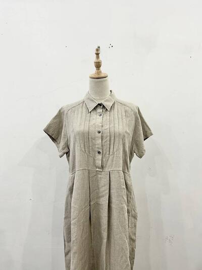 【美品】wafu リネン ピンタック タック 半袖 ワンピース 画像3