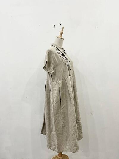 【美品】wafu リネン ピンタック タック 半袖 ワンピース 画像4