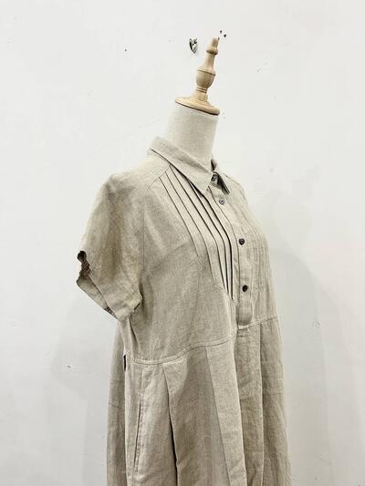 【美品】wafu リネン ピンタック タック 半袖 ワンピース 画像5