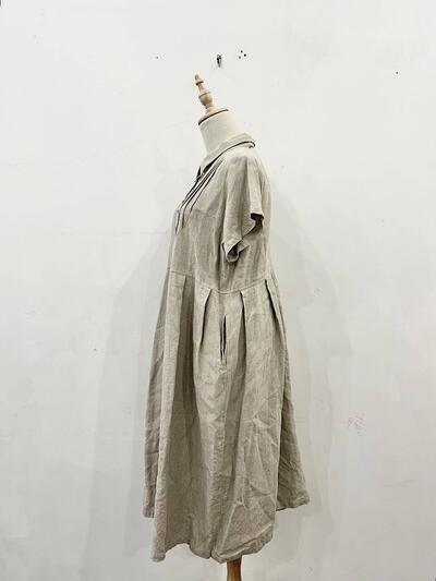 【美品】wafu リネン ピンタック タック 半袖 ワンピース 画像6