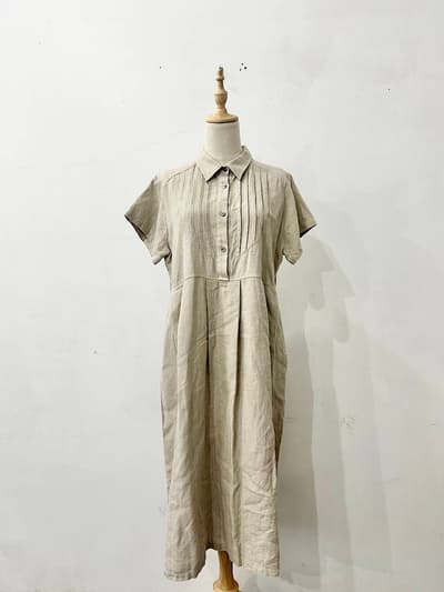 【美品】wafu リネン ピンタック タック 半袖 ワンピース 画像1
