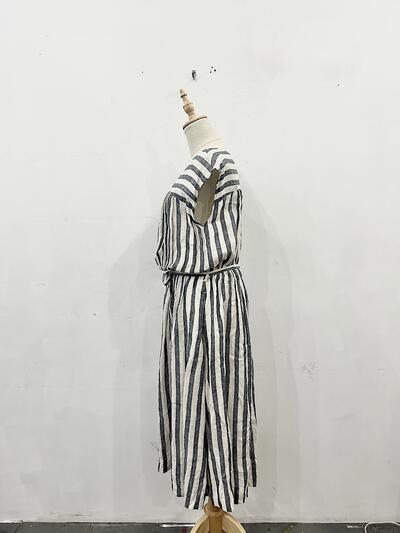 【美品】LISETTE リネン ストライプ フレンチスリーブ ワンピース 画像6